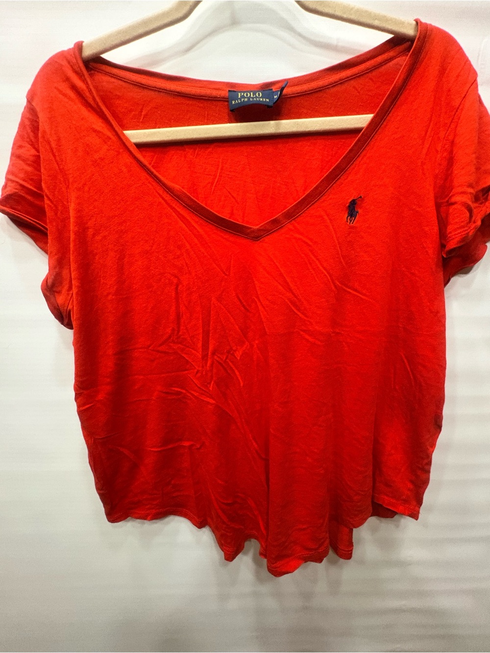 Ralph Lauren Women's Bright Red V-Neck Short Sleeve Tee